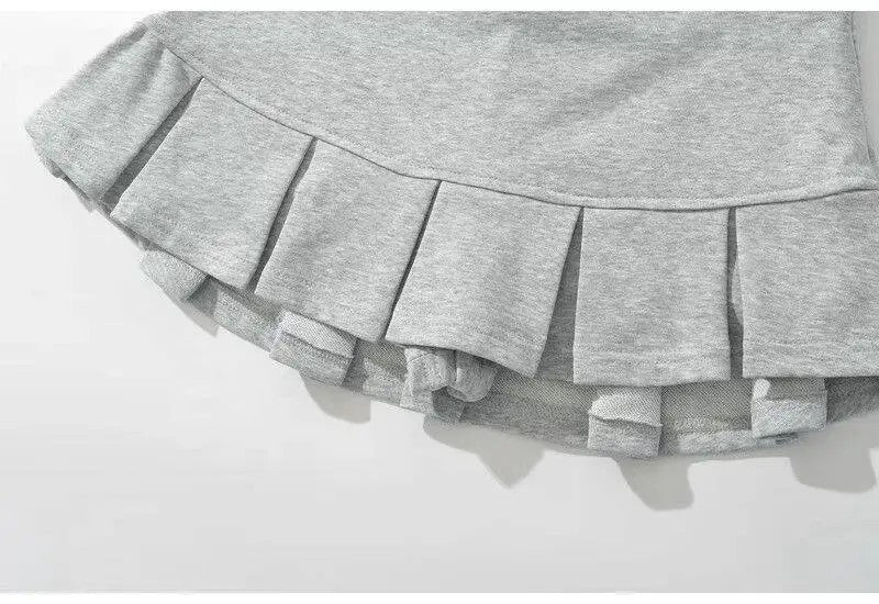 Mooyufon Fabric Y2K Mini Skirt Women Low Waist Wide Pleat Light Grey Sexy Vintag