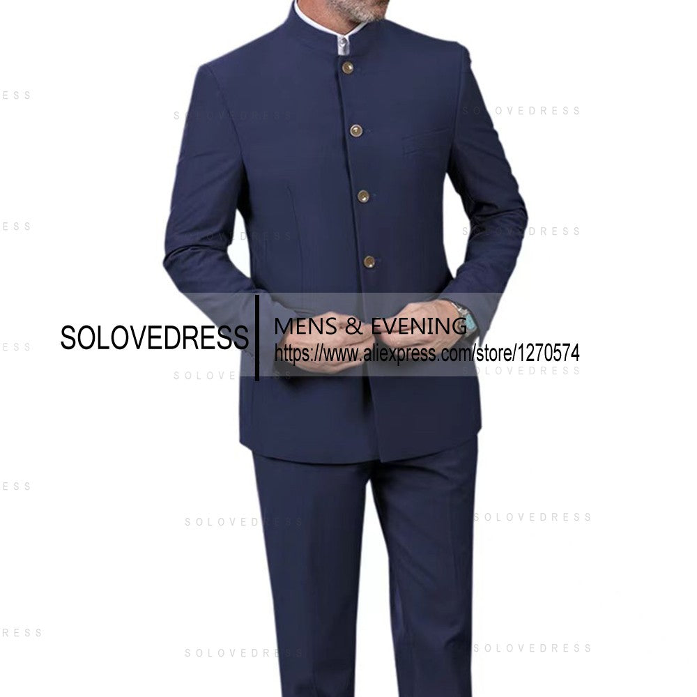 Classic 2 Piece Men's Slim Fit Solid Color Stand Collar Wedding Suit (Blazer+Pants?