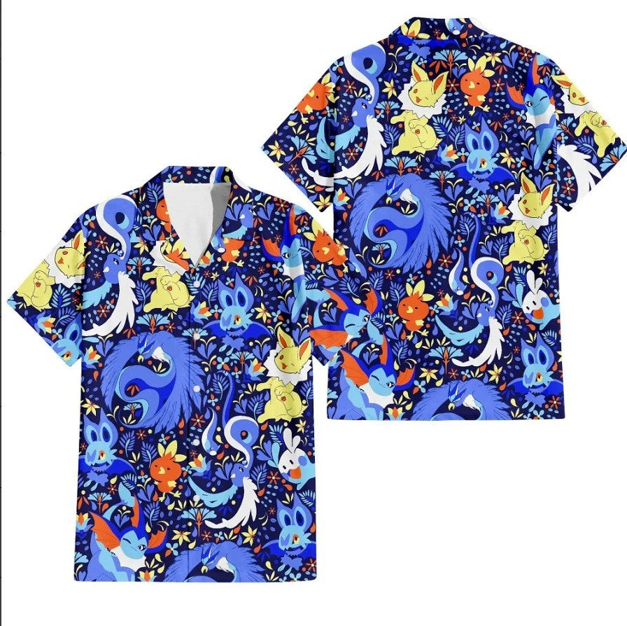 New Men's Hawaii Yellow Shirts Creative Chinese Landscape Painting Short Sleeve Aloha Shirts Cuban Style Summer Plus Size
