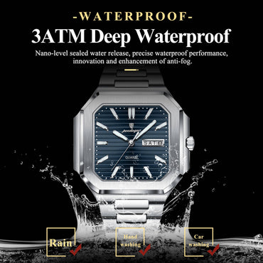 POEDAGAR Square Fashion Man Wristwatch Waterproof Luminous Date Week Quartz Men's Watches Stainless Steel Luxury Men Watch Reloj