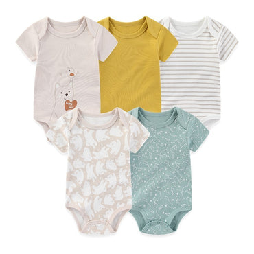 Unisex Bodysuits 4/5PCS Cotton Newborn Baby Girl Clothes Set Short Sleeve Print Baby Boy Clothes Summer Solid Color Bebes