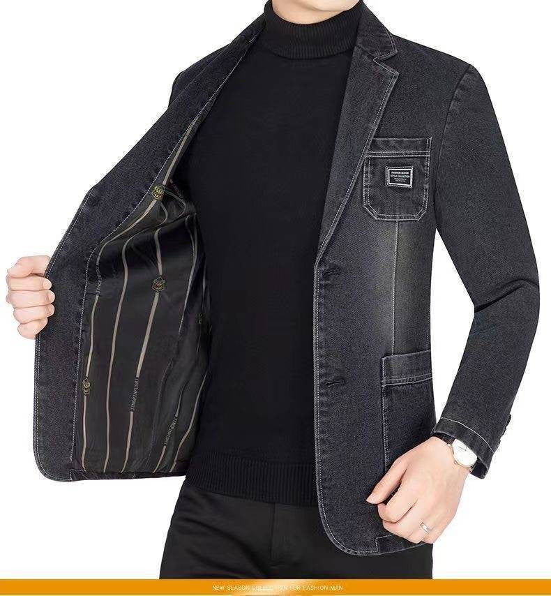 New 2025 Men's Spring Autumn Denim Suit Jacket Suit Collar Jeans Jacket High-end Coat Trend Single West Men Casual Men Clothing