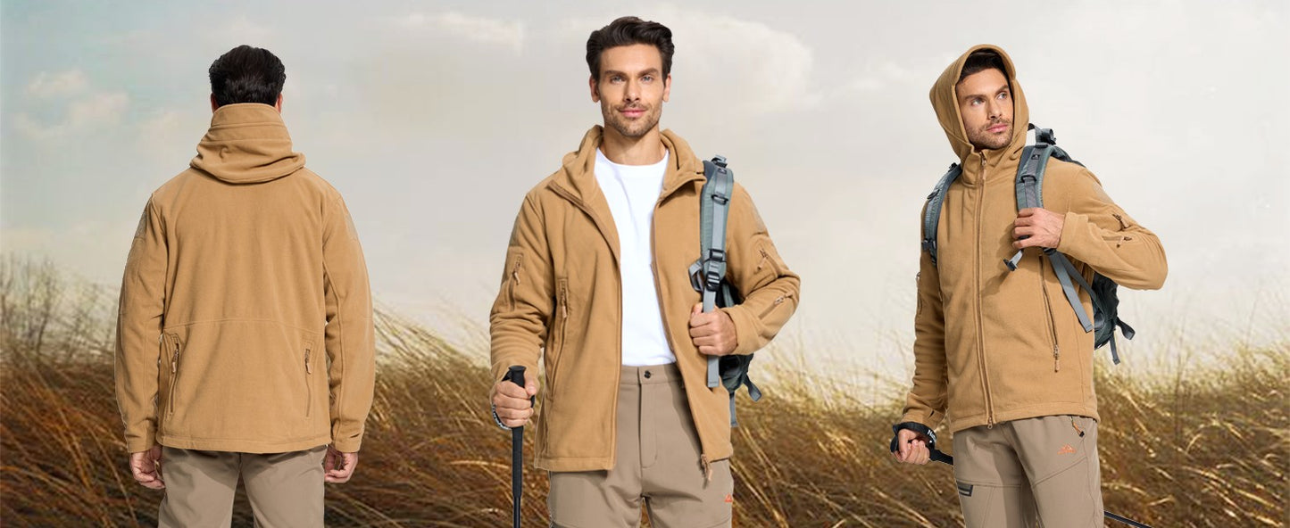 TACVASEN Winter Hooded Coats Mens Fleece Jackets Full Zip Up Multi-Pockets Fishing Hiking Climbing Outerwear Causal Parka Tops