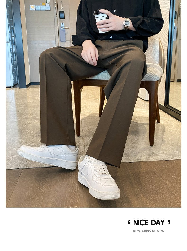 Spring Summer Men Suit Pants Wide Leg Long Drape Trousers Fashion Streetwear Clothing Solid Stretch Waist Oversize Pants Black