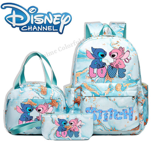 3pcs Disney Stitch Backpack Lunch Bag Pencil Case Set Anime Cartoon Fashion Schoolbag Suit Students New Semester School Supplies