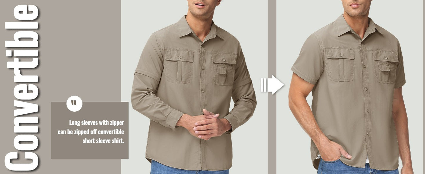 TACVASEN Summer Quick Dry Long Sleeve Cargo Work Shirts with Pockets Mens Safari Hiking Shirts Button Down Shirts Clothes Males