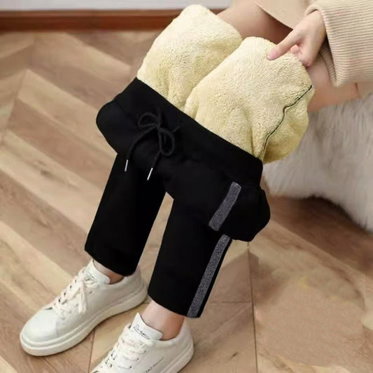 Fleecing Lamb Wool Outerwear Plush Pants Drawstring Thickened Sweatpants Gold Trimmed Casual Long Pants Women Clothing Winter