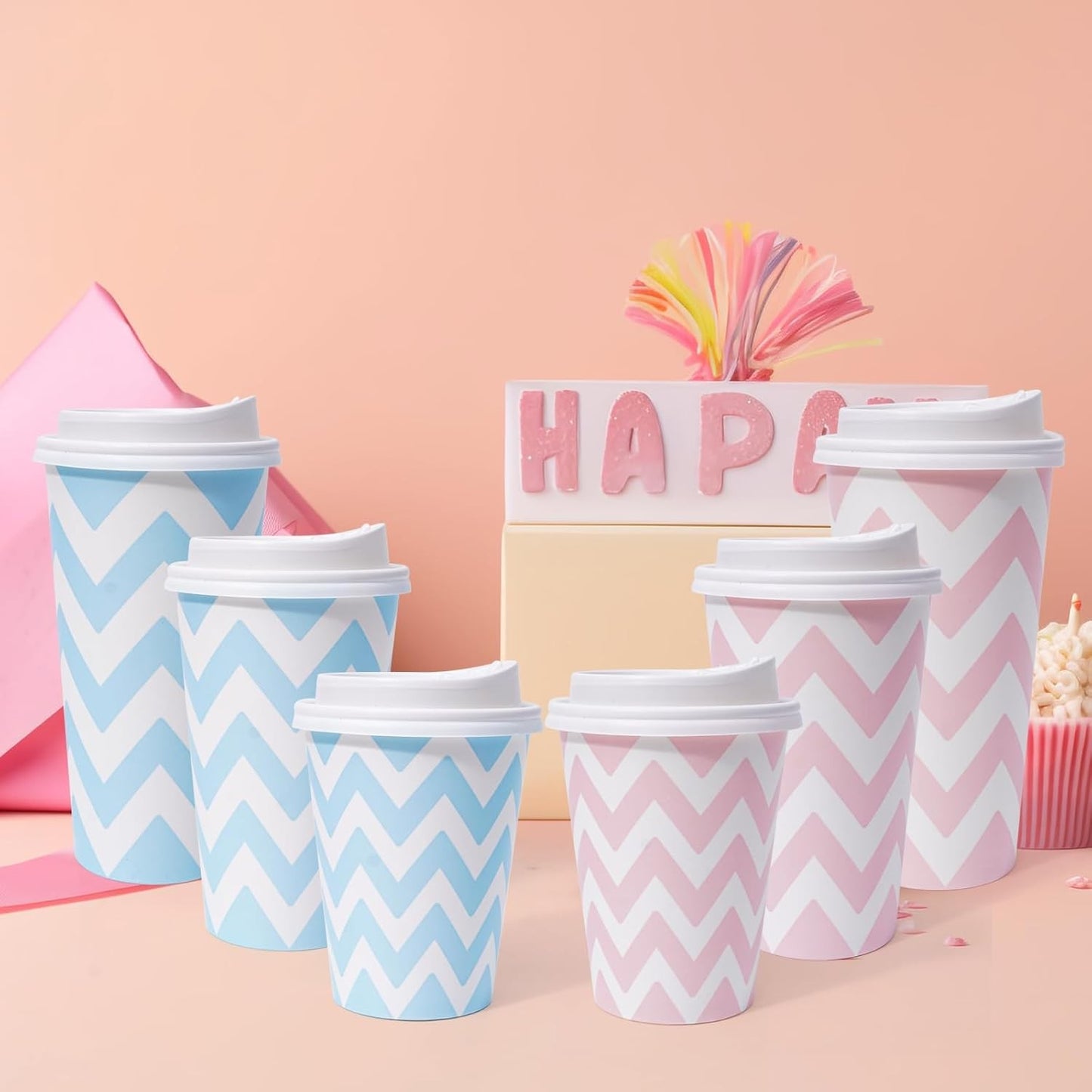 100 PACK 12OZ Disposable Coffee Cups with Lids, To Go Coffee Cups with Lids Leak Proof, Pink Paper Cups for Cold/Hot Bev