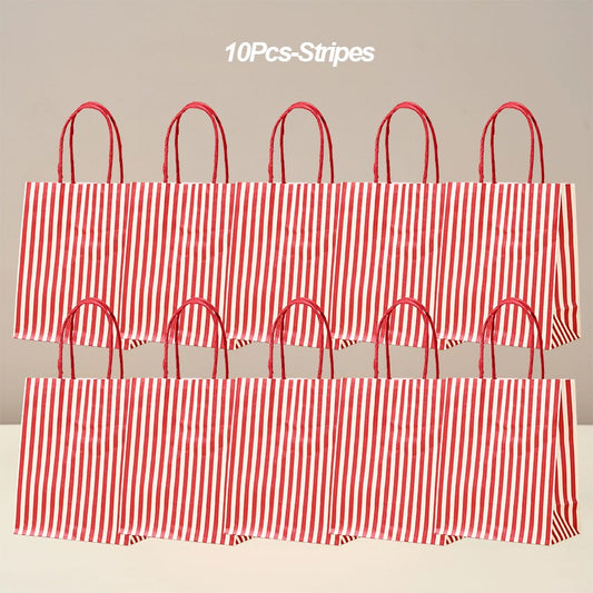 10Pcs Party Gift Bags Heart Candy Goodie Favor Kraft Paper Bags with Handles Gift Wrap for Birthday Wedding Anniversary Dating
