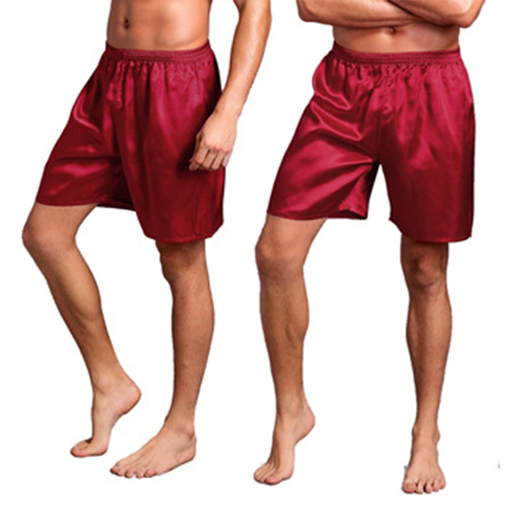 Men Casual Home Nightwear Silk Satin Pajamas Shorts Soft Pyjamas Pants Sleep Comfortable Bottoms Solid Color Breathable Boxer