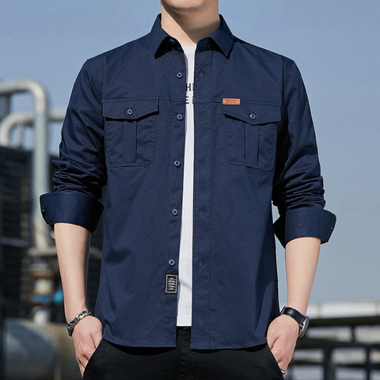 100% Cotton New Cargo Shirt for Men Long Sleeve 2 Pocket Shirts Outdoor Casual Blouses High Quality Clothing Overshirt