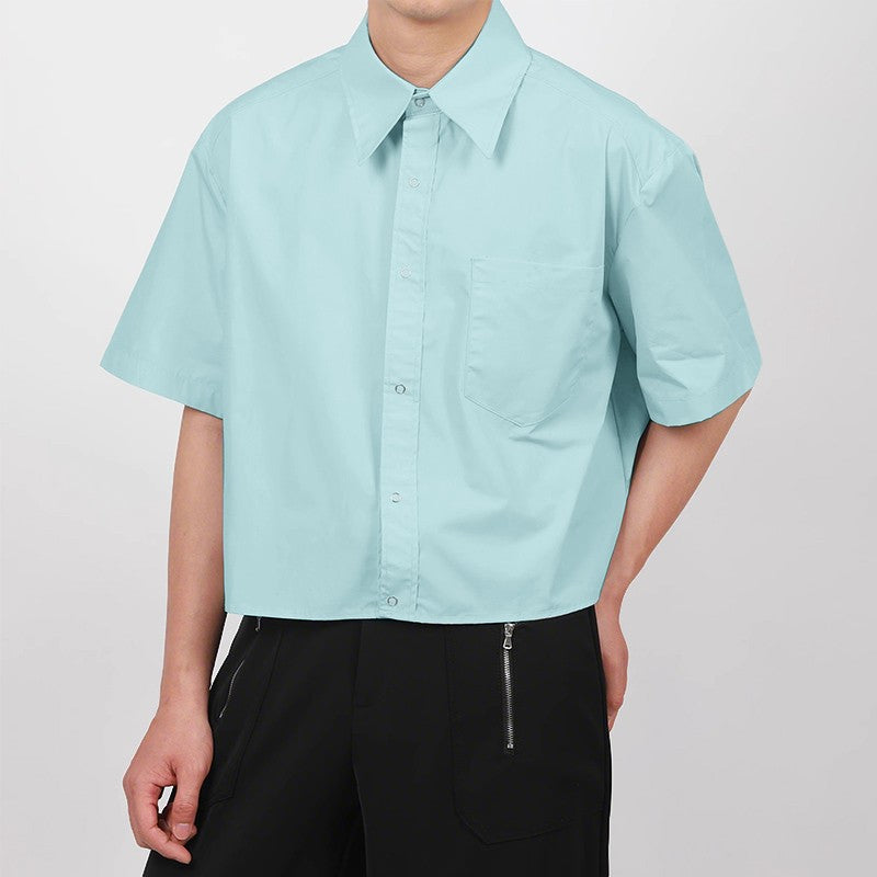 INCERUN Men's Shirts Solid Color Lapel Short Sleeve Pockets Button Male Crop Tops Streetwear Summer Loose Fashion Men Clothing