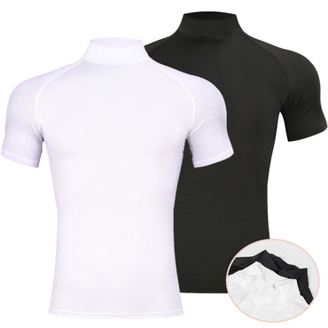 Mens Bodybuilding Sports Tight T-shirt Summer Compression Turtleneck Short Sleeve Gym Fitness Running Quick Dry Male Workout Top