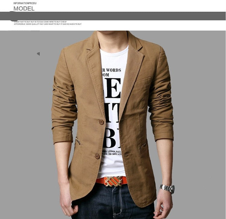 Cotton Business Casual Men Blazer Fashion Trend Slim Fit Solid Color Jacket Large Size M-6XL Khaki Black Brown Suit Coat