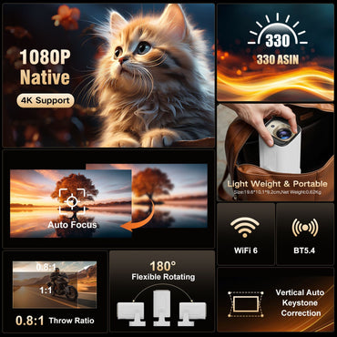 Magcubic HY310 Android 11 Projector 1080P 4K WiFi6 Portable Outdoor Movie Projector 330 ANSI Auto Focus BT5.4 Air Mouse