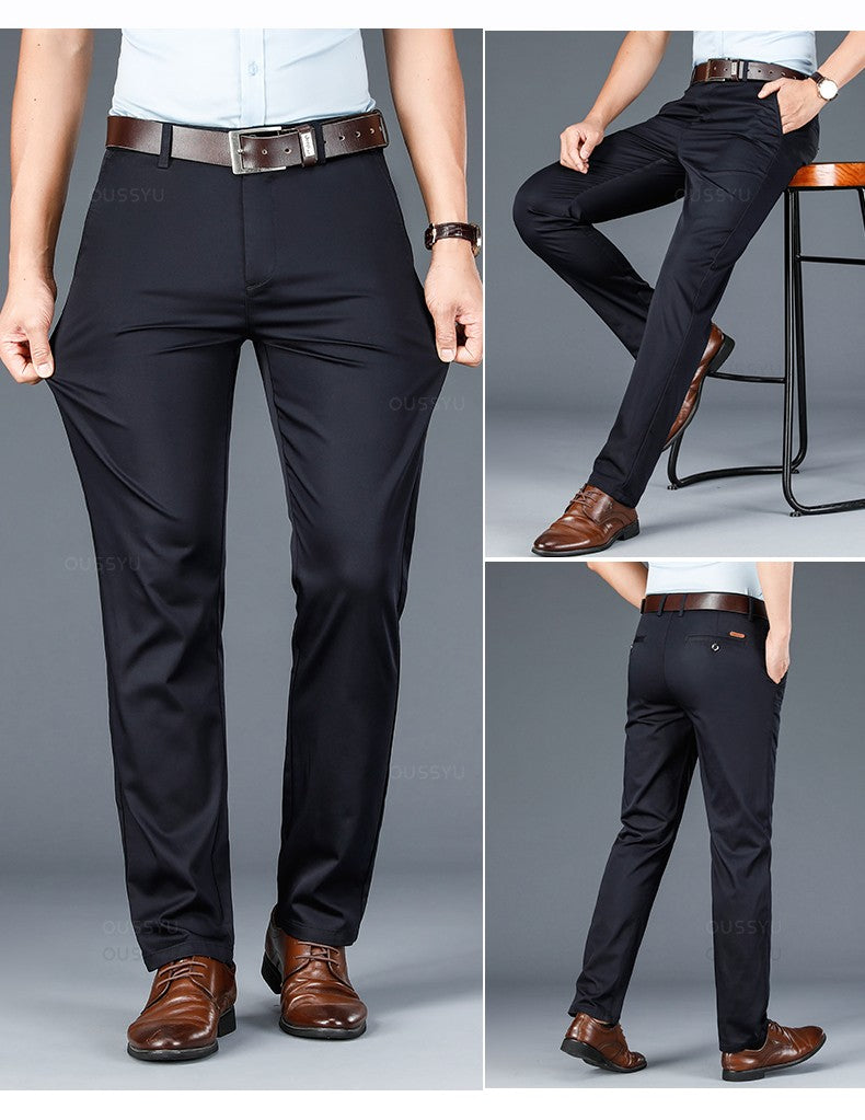Spring Summer Straight Suit Pants Men Cotton Business Stretch Royal Blue Khaki Black Thin Office Formal Trousers Male Size 40 42