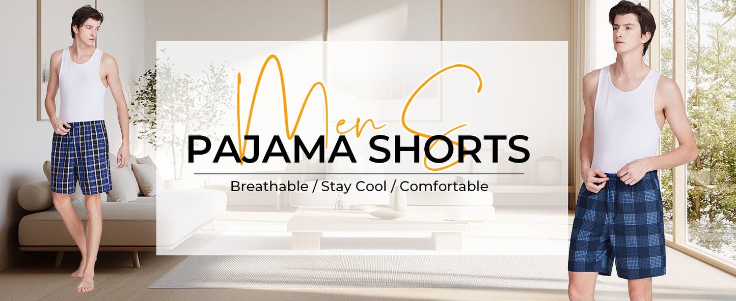 3pcs Mens Pajama Pants Woven 100% Cotton Classic Plaid Shorts Sleepwear Casual Comfortable with Button and Drawstring Pockets