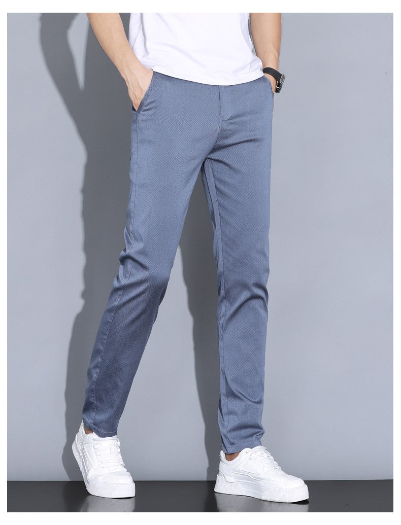 2024 Summer Thin Men Straight Casual Men's Pants Slim Stretch Elastic Waist Male Trousers Solid Color Brand Clothing Coffee