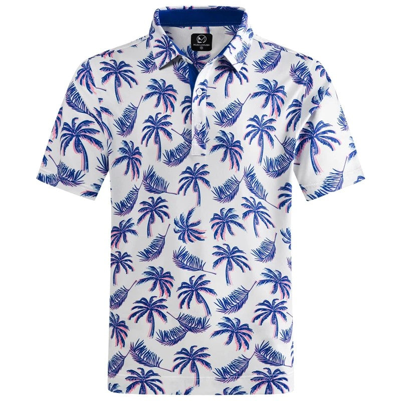 Hawaiian Plants Polo Shirt Man Summer 3D Print Leaves Flower Short Sleeve Golf Polo Shirts Oversized Street Tops Shirt Clothes