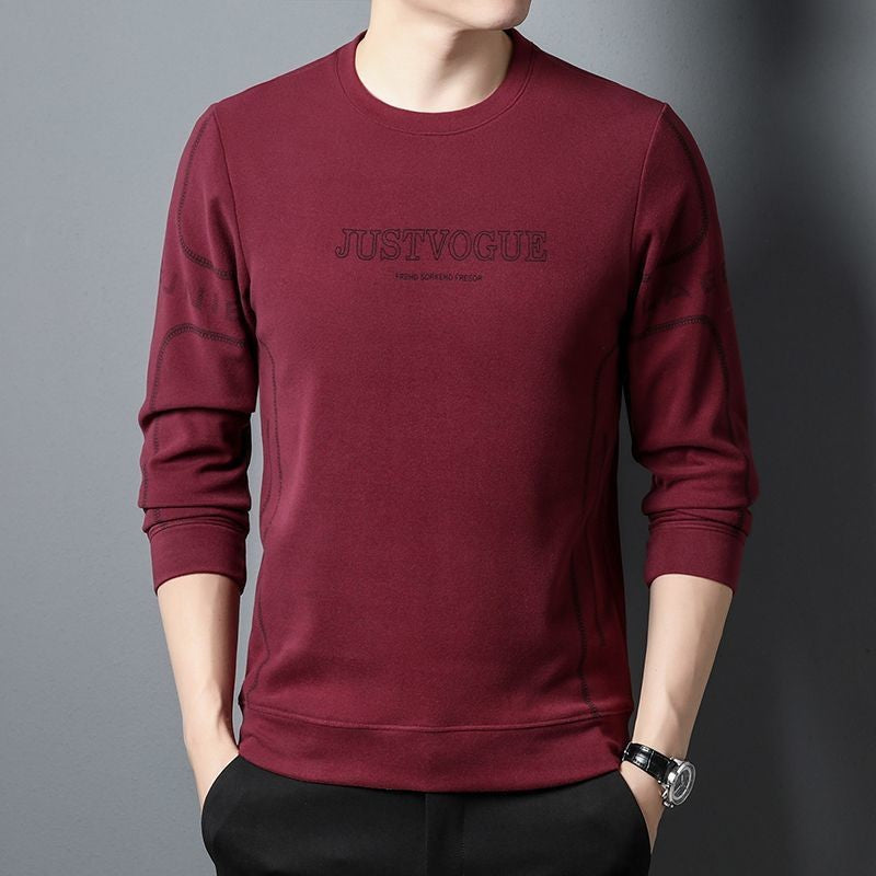 Round Neck Pullover Sweatshirt Men Thermal Underwear Double Fleece Lining Long Sleeve T-Shirt Casual