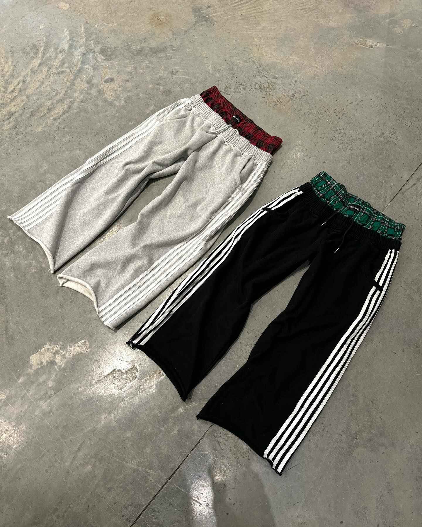 Y2K Casual Sweatpants Double Waist Checkered Camouflage Striped Side Splicing Wide Leg Pants American Style Trendy Streetwear