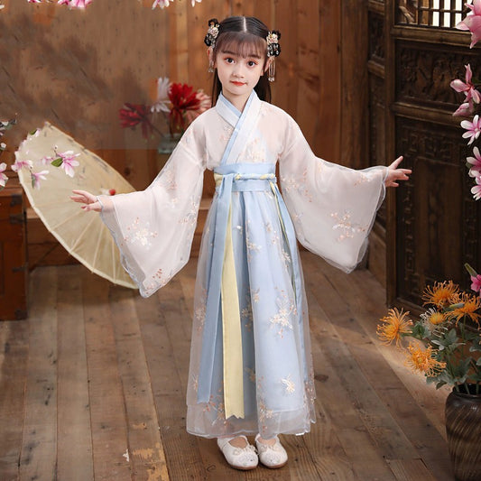 Fashion Girls Dresses Casual Outfit Long Sleeve Hanfu Girl Summer Children Clothes Princess Dress Baby Vestido Kids Tang Costume