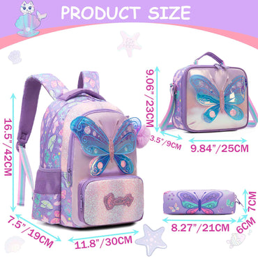 kids backpacks with Lunch Bag for girls 3pcs girls bookbag and Lunch Box Set for Elementary Middle School