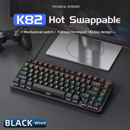 Teclado Mecânico com Fio 75% com Botão de Mídia, Teclado Gamer Preto APAYADO, Hot-Swap, Retroiluminação de Caractere Transparente com Teclas ABS