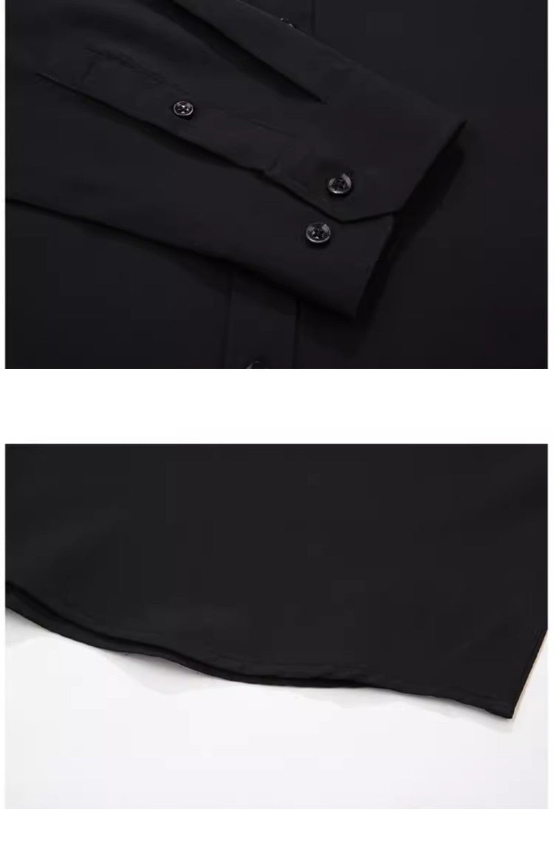 Spring and Autumn Large Size 15XL Men's Long-sleeved Shirt Fat High Elastic Solid Color Shirt 12XL 11XL 10XL 9XL 8XL 7XL 200kg