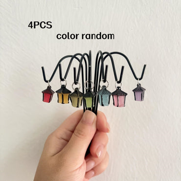4-Pack Lanterns with Iron Hooks, Luminous Garden Stakes, Solar-Powered Resin Fairy Miniature Models with Colorful Lanterns, Rural Outdoor Decorations Suitable for Halloween Indoor Tabletop Display and Crafts, Solar Outdoor Decorations