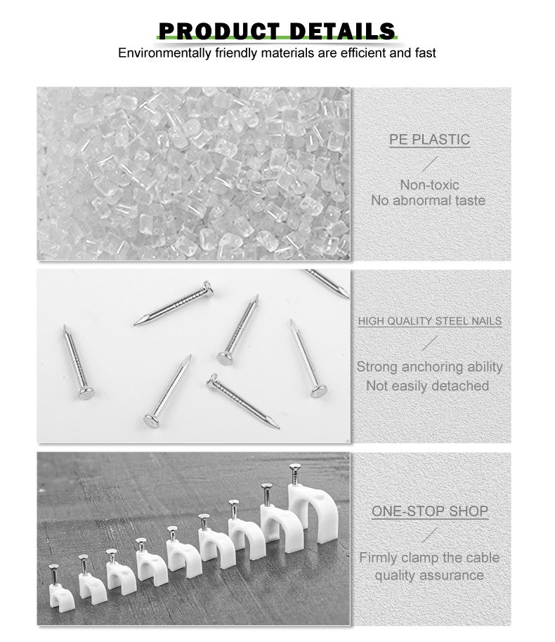 100PCS Circle Nail Clip Wire Management Clamp White Fixing Round Steel Nail Wall Hanging Cable Clips 4/5/6/7/8/9/10/12mm