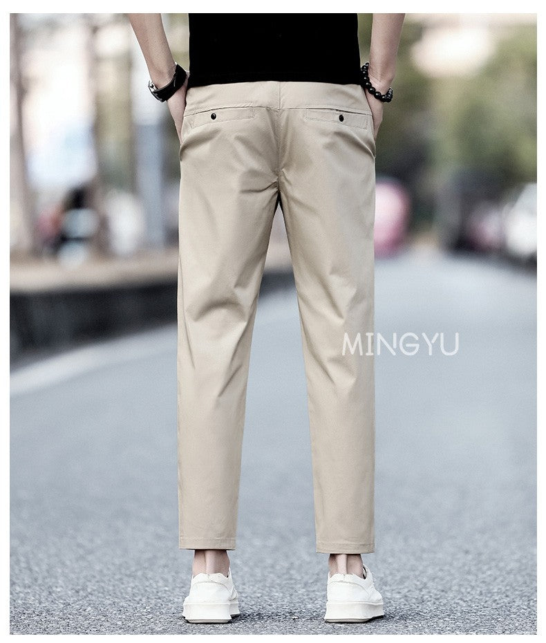 2025 New Summer Cotton Ankle Length Pants Men Slim Elastic Waist Jogger Outdoors Korean Work Suit Casual Trousers Male 28-38