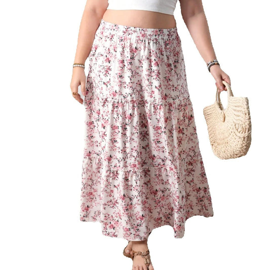 Plus size women's printed holiday style skirt spliced A-line skirt
