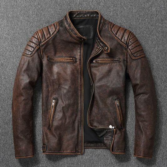 Jaqueta Masculina de Couro Sintético com Gola Padre Estilo Punk Casaco de Motociclista