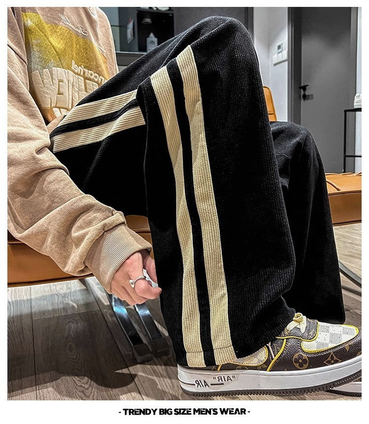 2024 Men's Casual Pants Corduroy Korean Style Loose Overalls Pants Straight Wide-leg Trousers Couple Streetwear new sweatpants