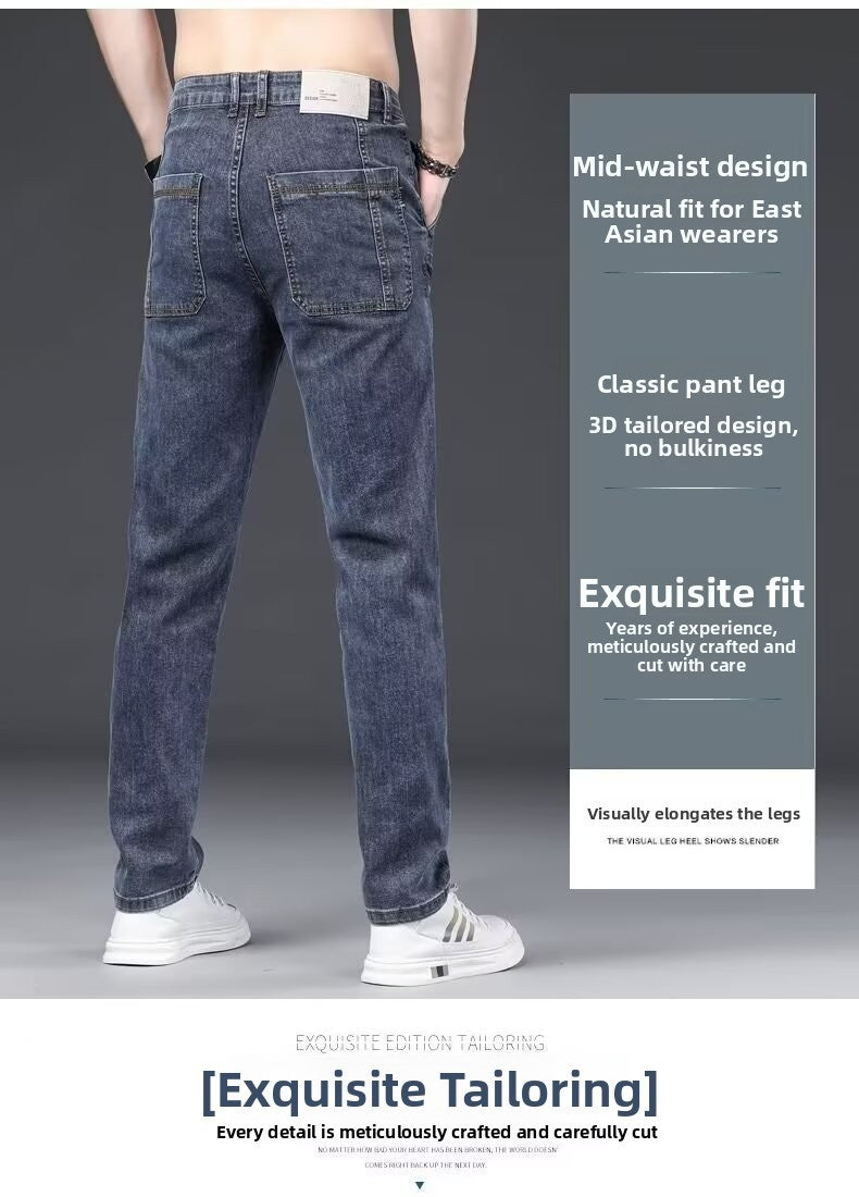 Men's Slim Fit Straight Leg Denim Jeans Flame Retardant Stretch Autumn Thin Faionable Long Pants Casual Wear Youth Sle