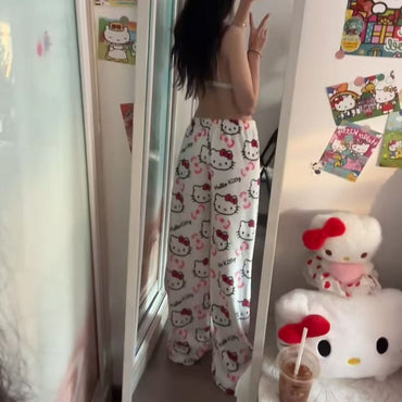 Y2K Hello Kitty Pajamas Pants Sanrio Anime Women's Pajama Pants Cartoon Fashion Home Sleepwear Trousers Leisure Home Clothing