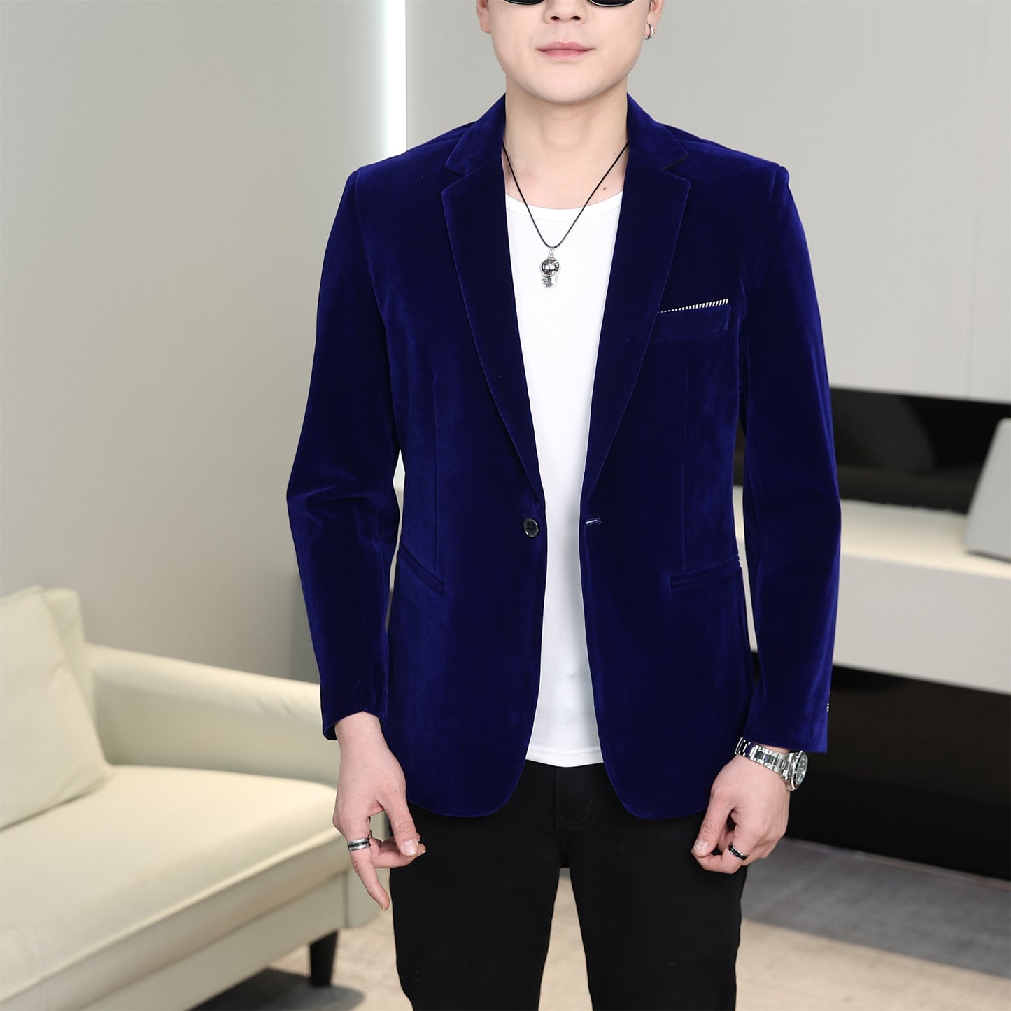 Gold Velvet Suit Men's Trendyy Performance Suit Spring & Fall All Year Round Slim Thin Youth Dress Groomsmen Groom's Dress Wedding Party Suit