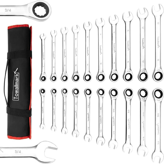20pcs Standard Combination Ratcheting Wrench Set, 72-Teeth Cr-V Steel Ratchet Set With Storage Bag For Motorcycle/Car/Mechanical