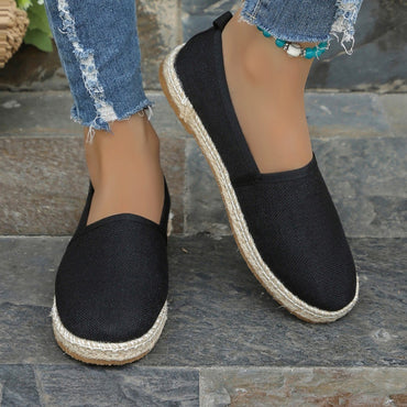 Comfortable Canvas Flat Shoes Women Breathable Non-Slip Espadrille Shoes Woman 2024 Summer Solid Color Shallow Casual Flats