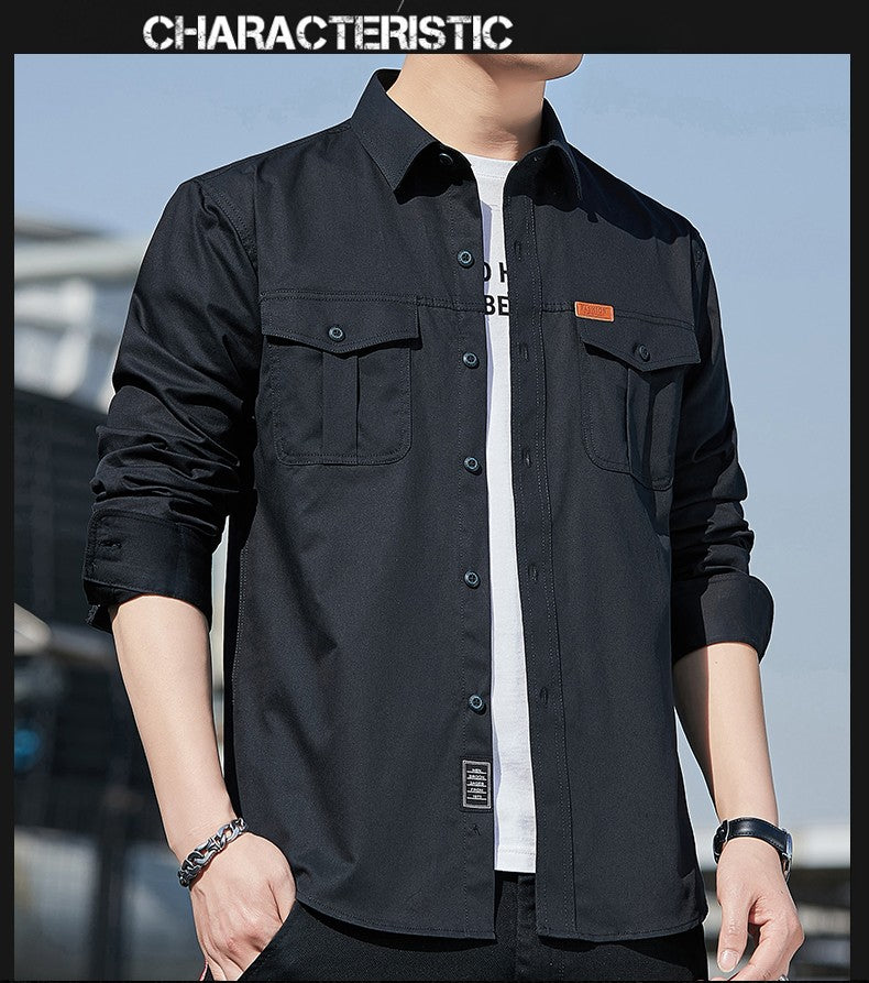 100% Cotton New Cargo Shirt for Men Long Sleeve 2 Pocket Shirts Outdoor Casual Blouses High Quality Clothing Overshirt