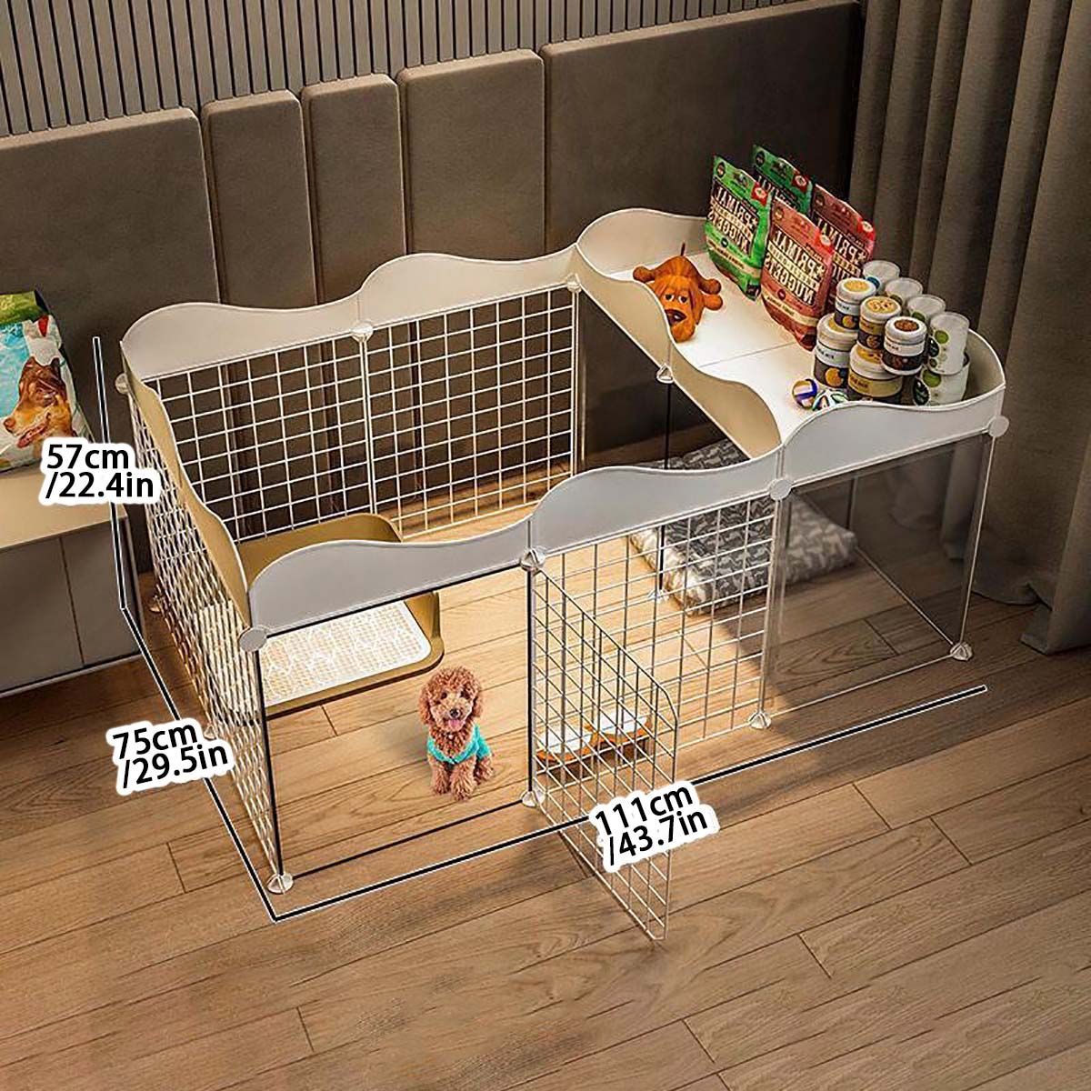 Cerca para cães de estimação Casa Canil Interno para cães pequenos Cerca de isolamento Teddy com área de banheiro gaiola para cães