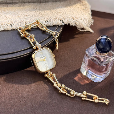 Luxury Minimalist Bracelet Watch Creative Square Multi-Faceted Glass Quartz Movement Chain Mid-century Small High-End Acces