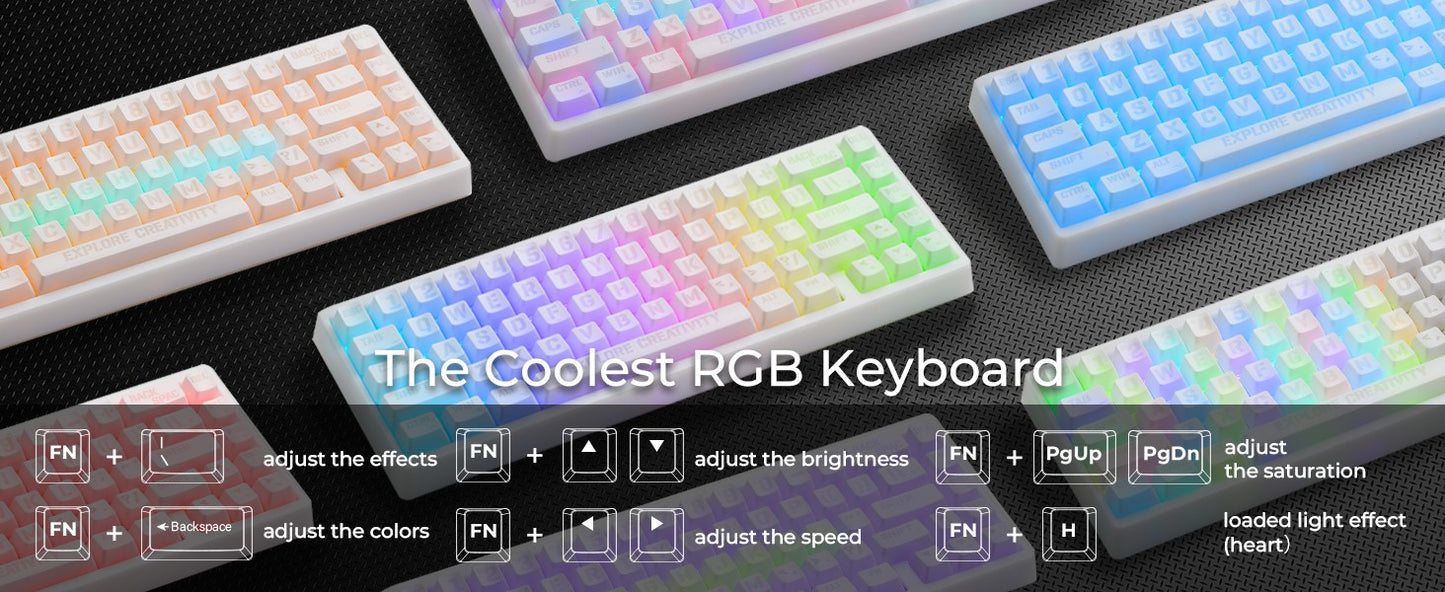 Teclado Mecânico XVX M67 JadeStone com Teclas IMD-Tech Hot Swappable Design Gasket Teclado com Retroiluminação RGB Personalizada Tri-Modo