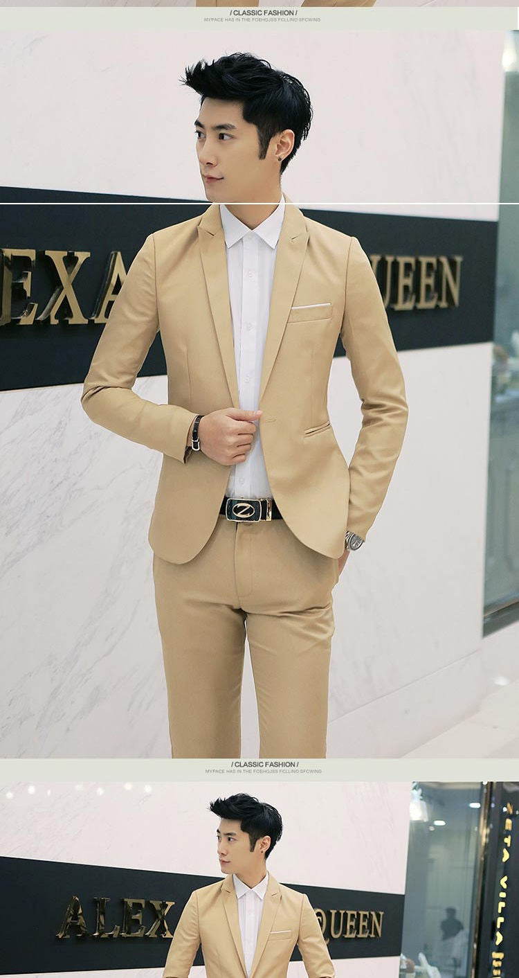 Summer Men's Casual Suit Fashion Business Office Trendy Non-ironing Anti-wrinkle Suit Jacket Solid Color Slim Fit Men's Suit