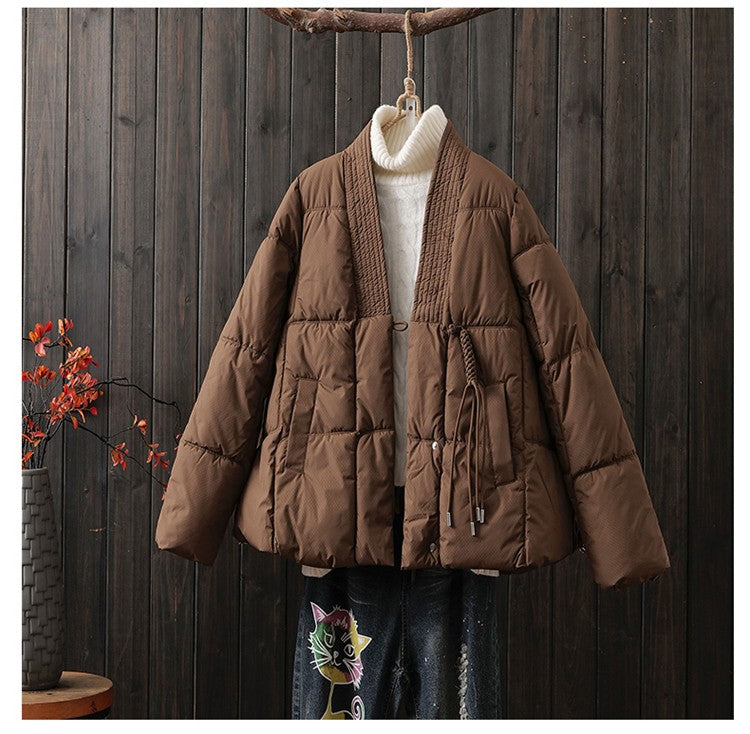 Vefadisa 2024 Autumn Winter New Red Women Parkas Coat V-neck Long Sleeve Short Parkas Casual Warm All-match Parkas Coat ZXY1194A