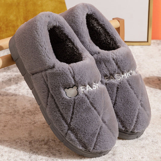 Men Casual Soft Fur Furry Couples Warm Home Baotou Plush Soft Bottom Comfortable Solid Color Men Winter Cotton Slippers ???
