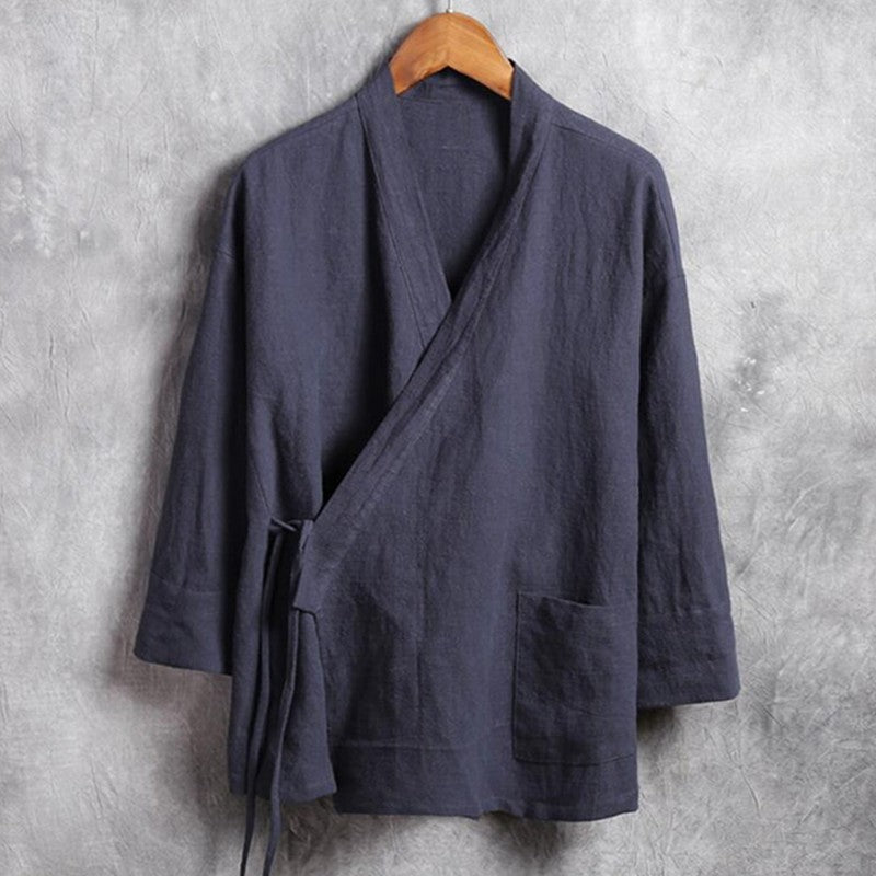 Men's linen vest Men's shirt Long sleeved Chinese official collar Traditional Kung Fu Tang casual social shirt Plus size shirts