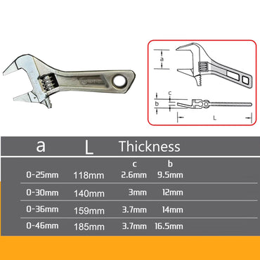 Ultra-Thin Adjustable Wrench with Large Opening Short Handle Mini Monkey Spanner Laser Scale Rubber Coated Key for Bathroom Tool