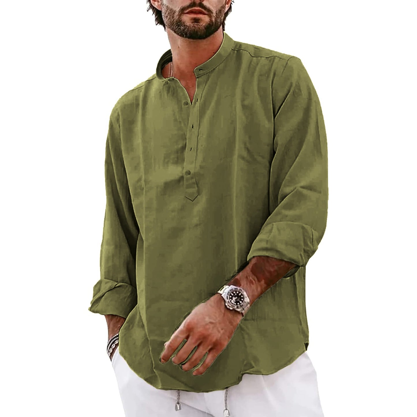 Streetwear Mens Cotton Linen Shirts Casual Lightweight Long Sleeve Henley Shirts for Men Beach Hawaiian Breathable T Shirts